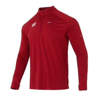 耐克男新年款半拉链红色长袖T恤
