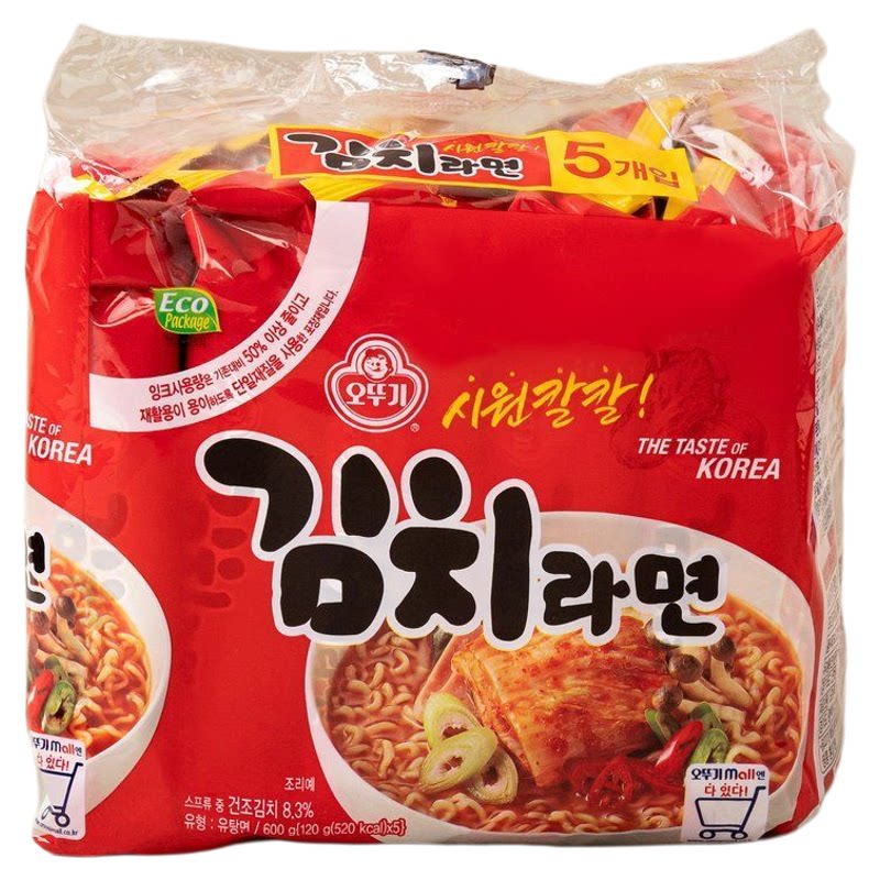 韩国进口不倒翁泡菜拉面5连包