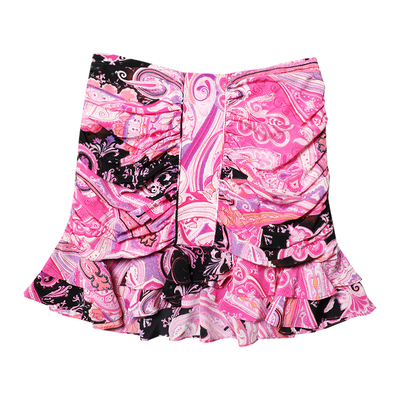 TANG TOWN 自制 氛围度假设计感浪漫俏皮印花 不规则荷叶边短半裙