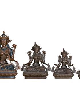 做旧工艺铜雕花桌面摆件白度母