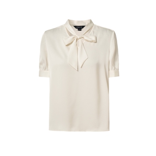 【缎面】PRICH时尚泡泡袖飘带V领短袖衬衫2026夏季新款通勤上衣女