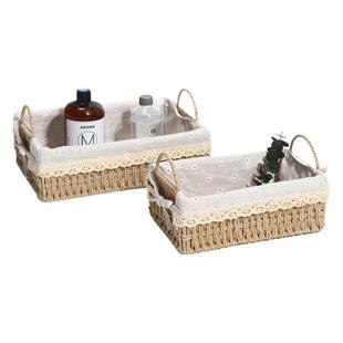 编织收纳筐家用茶几玄关杂物整理篮客厅手提零食玩具纳物篮收纳盒