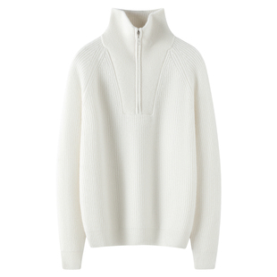 秋冬新款100%纯山羊绒女立领七针加厚插肩袖半拉链领针织打底衫