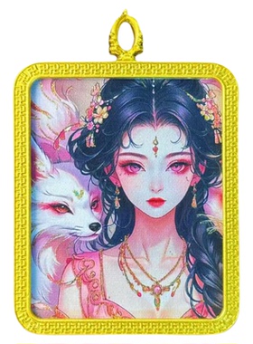 九尾狐狸手绘描金女士唐卡吊坠