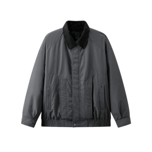 森马棉服男假两件飞行员外套拼接牛仔翻领棉衣冬2025新款oversize
