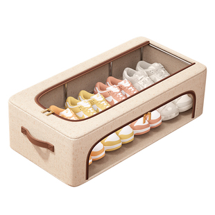 省空间鞋子收纳神器天山棉麻透明鞋盒简易鞋柜床底整理箱防尘鞋架