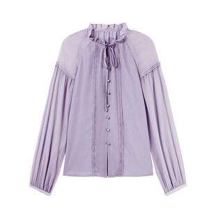 秋水伊人紫色雪纺衬衫女春季新款法式衬衣爆款长袖上衣打底衫小衫