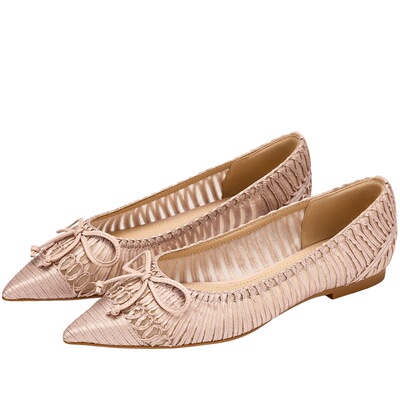 73hours显瘦尖头网纱裸肤平底鞋