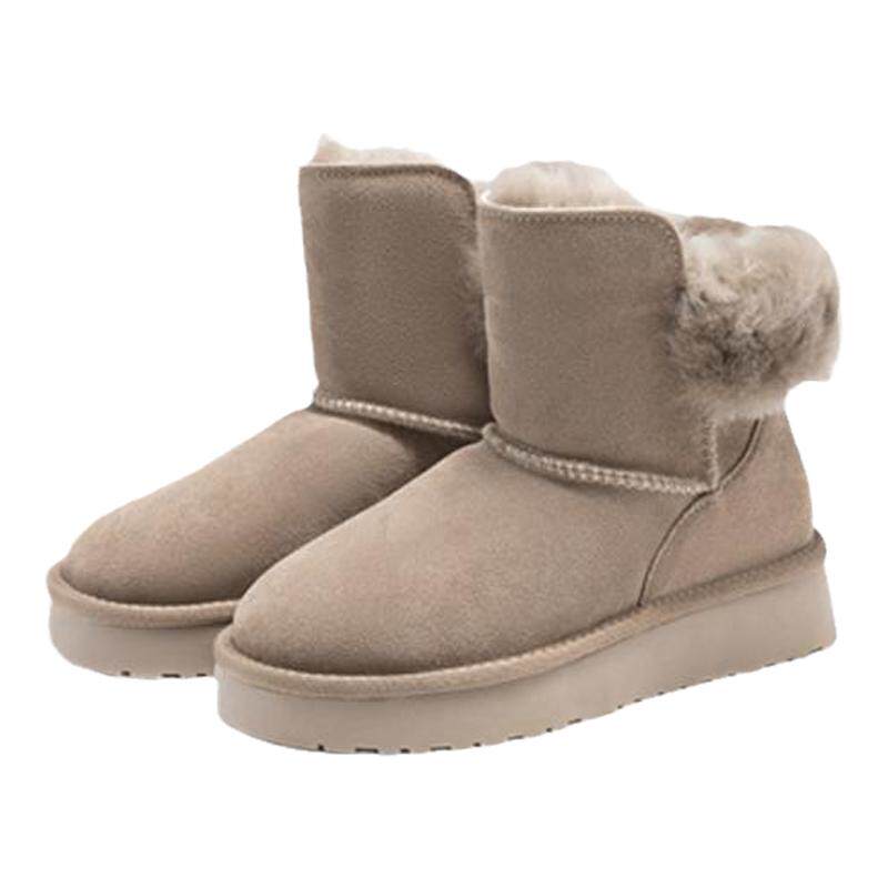 奥康加绒加厚短筒真皮雪地靴女靴