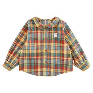 幼悠女童彩虹糖块色织格子娃娃领衬衫春秋萌趣可爱抗皱耐磨上衣潮