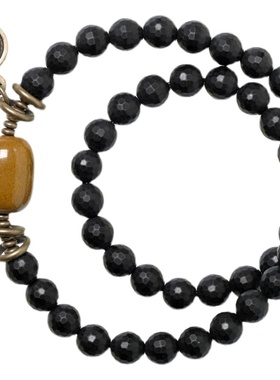 民族风黑色玛瑙珠子双层流苏手串
