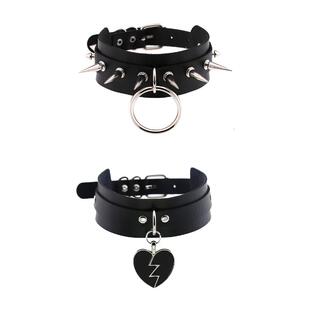 牵引绳项圈朋克吊环项链男闪电桃心吊坠项圈choker夸张铆钉圆环链