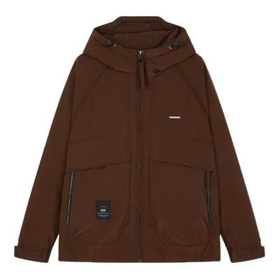 USHI悠时 休闲连帽立领工装大口袋拼接设计感羽绒服户外潮流男装