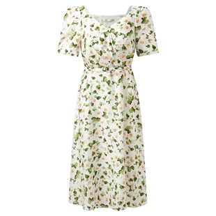 歌莉娅二醋酸连衣裙女2025新款夏季度假风穿搭印花裙子1E7R4K2T0