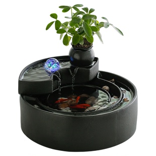 时来运转招财聚宝盆茶台流水喷泉摆件现代简约风水循环水景观装饰