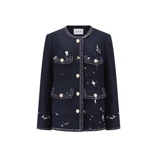 张远姚琛同款AlexiaSandra羊毛金属装饰小香风外套设计感上衣女