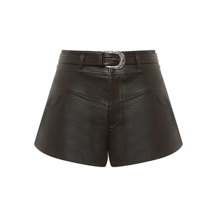 Maison Wester2025冬季新品千金风显瘦裤子复古皮带高腰皮短裤女