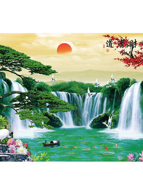 生财有道山水画自粘墙贴画