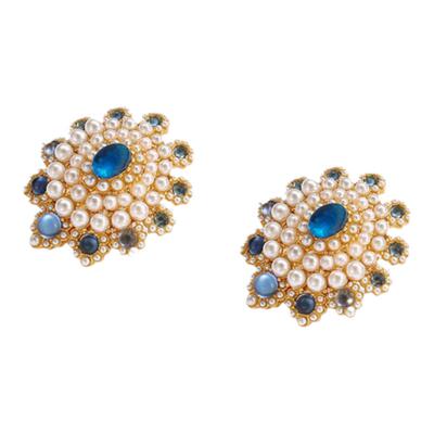 Joseph Warner中古耳钉宫廷vintage蓝色琉璃耳环轻奢镀金高级耳饰