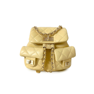 小香风黄色双肩包包女百搭菱格链条包2025新款高级感真皮单肩背包