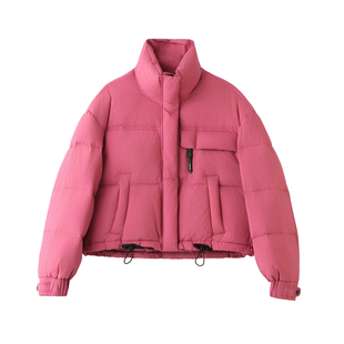 ERAL艾莱依立领短款羽绒服女冬季白鸭绒时尚宽松面包服时尚外套