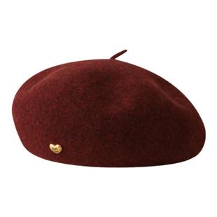 高品质纯羊毛贝雷帽女生咖啡色毛呢蓓蕾帽子气质百搭大帽顶画家帽
