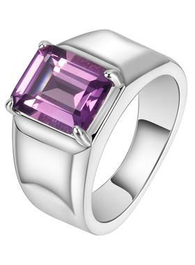 925银电镀白金紫水晶男戒刻字