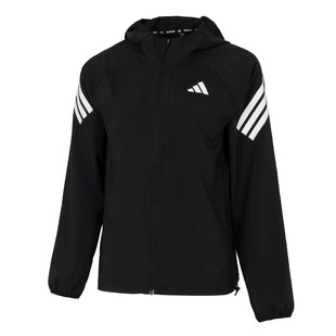 Adidas阿迪达斯女装运动服休闲梭织连帽夹克黑色跑步外套KQ8074