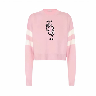 骄阳似火赵今麦同款粉色小马刺绣长袖圆领毛衣软糯甜美显瘦针织衫