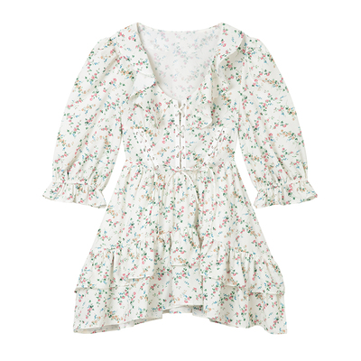 夏日感碎花绑带连衣裙