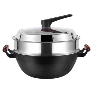 陆川铁锅加深平底炒锅家用双耳加厚老式铸铁炒菜锅电磁炉不粘大锅