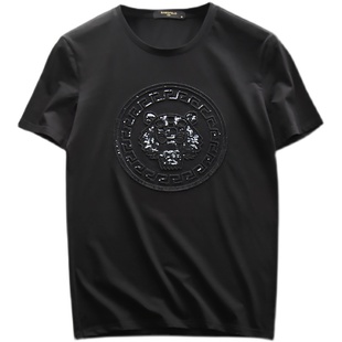 ins潮牌短袖刺绣高端老虎头t恤男士轻奢冰丝上衣男装夏季欧货半袖