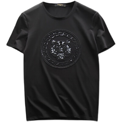 短袖刺绣亮片虎头男生T恤丝光棉