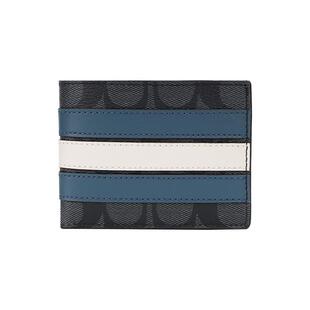 【自营】COACH/蔻驰男士PVC短款钱包海军蓝拼色巧克力