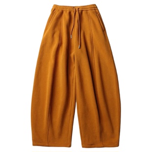 冬季加绒加厚多巴胺南瓜裤男百搭宽松休闲长裤拼接直筒情侣款卫裤