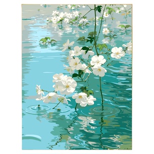 清爽风景花卉数字油画diy填充画成人手绘涂色丙烯画高级感装饰画