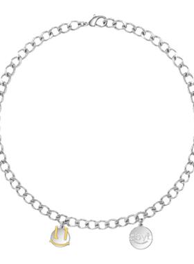 abyb黄色笑脸项链链条拼接锁骨链