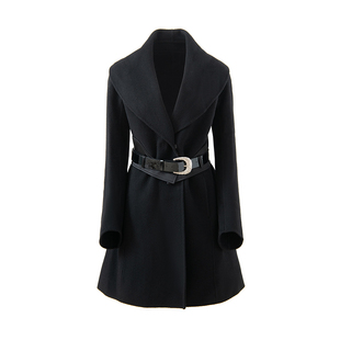 JELLOJELLO25深冬高级定制腰封花苞领马蹄袖羊毛双面呢中长款外套