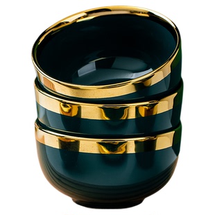 高级感金边10个装饭碗家用2025新款祖母绿陶瓷碗套装轻奢加厚餐具