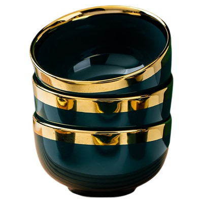 高级感金边10个装饭碗家用2025新款祖母绿陶瓷碗套装轻奢加厚餐具