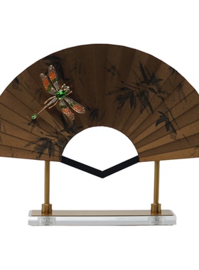 新中式古典蜻蜓扇子装饰摆件