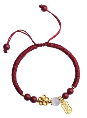 珍灵石桃花红绳手链女款正品朱砂手串转运珠手绳编绳桃花运送闺蜜