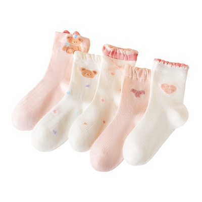 女童袜子夏薄款棉100%中筒网眼袜