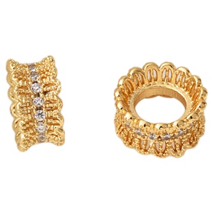 铜镀18K金镶锆蕾丝双面花托隔珠手工diy珍珠手链镀银珠托串珠材料