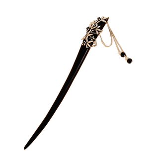 A清雅竹叶仿老银黑檀木新中式发簪子女民族风汉服马面裙旗袍配饰