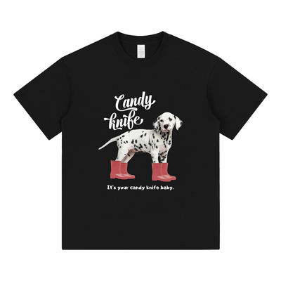 可爱斑点狗纯棉宽松短袖T恤