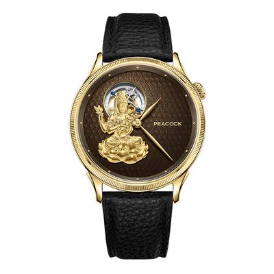 孔雀陀飞轮机械手表18K男表