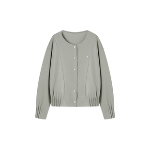 XWI欣未曼巴棉休闲针织外套女2026年春季圆领宽松慵懒风百搭上衣