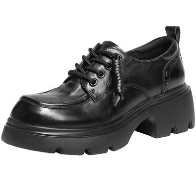 百丽复古牛津鞋女26春季新款黑色小皮鞋厚底英伦风单鞋子B3010AM6