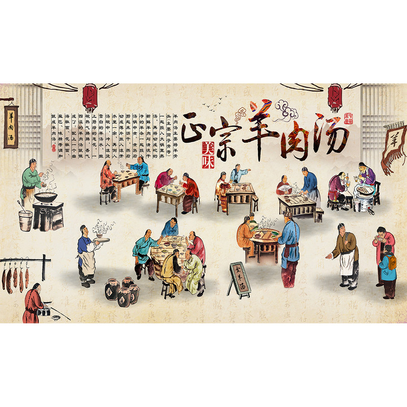 羊汤馆墙纸羊肉火锅店餐饮店墙贴